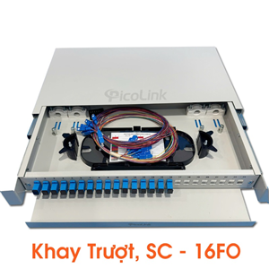 Hộp Phối Quang ODF 16FO PicoLink PL-16TFO-SC, Khay Trượt Chuẩn SC Lắp Rack 19