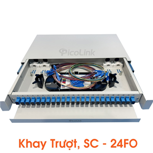 Hộp Phối Quang ODF 24FO PicoLink PL-24TFO-SC, Khay Trượt Chuẩn SC Lắp Rack 19