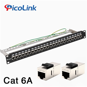 Thanh đấu nối Patch Panel 24 cổng Cat6A STP 1U PicoLink PL-F1U24P-C6A